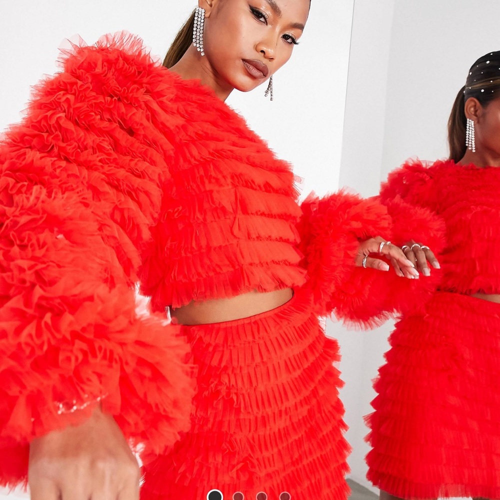 ASOS Edition blouson sleeve crop top in tulle in bright red